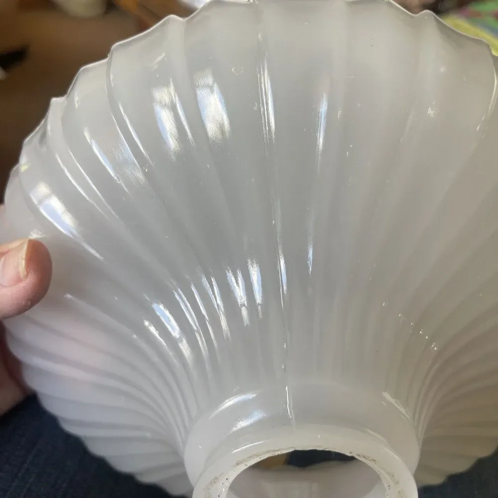 Vintage Opalescent Ribbed Milk Glass Pendant Light Shade Antique Opaline Bell~9